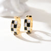 Alloy Geometric Black And White Checkerboard Light Luxury Women's Earrings With Real Gold Plating