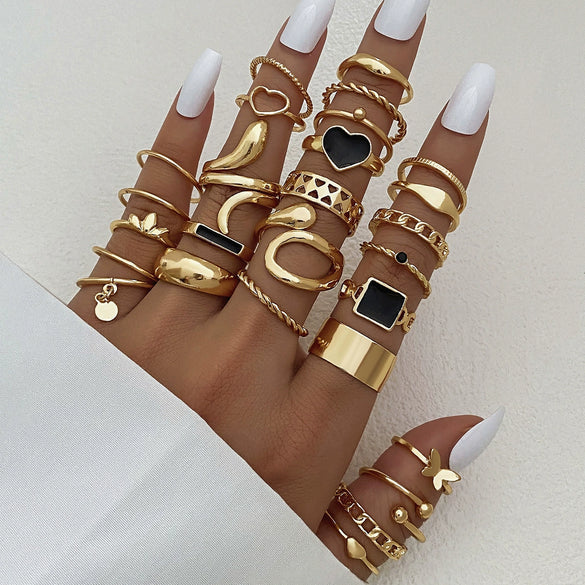 Alloy Geometric Black Butterfly Diamond Pearl Ring Dripping Oil Highend Unisex
