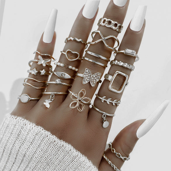 Alloy Geometric Black Butterfly Diamond Pearl Ring Dripping Oil Highend Unisex