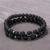 Alloy Geometric Black Frosted Lava Volcanic Stone Handmade Unisex Elastic Bracelet Set
