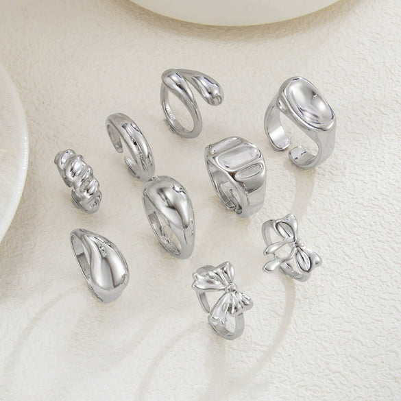 Alloy Geometric Bow Pattern Electroplated Ring Set For Women