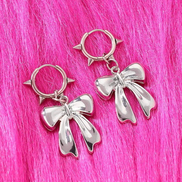 Alloy Geometric Bow Swirl Rivet Gothic Punk Style Women's Earrings Electroplated