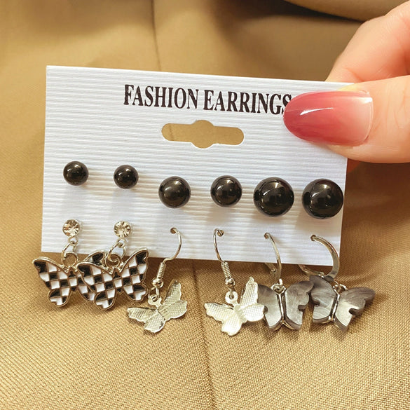 Alloy Geometric Butterfly And Peach Heart Pendant Earrings With Electroplating