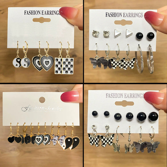 Alloy Geometric Butterfly And Peach Heart Pendant Earrings With Electroplating