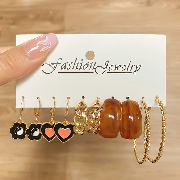 Alloy Geometric Butterfly And Peach Heart Pendant Earrings With Electroplating