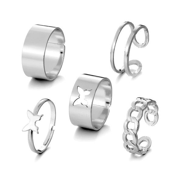 Alloy Geometric Butterfly Hollow Chain Ring Set Electroplated Unisex