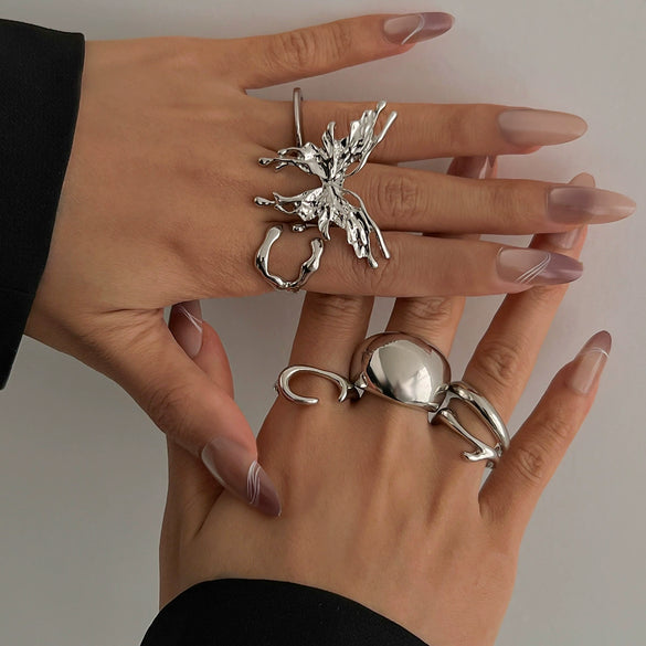 Alloy Geometric Butterfly Irregular Ring Electroplated For Women
