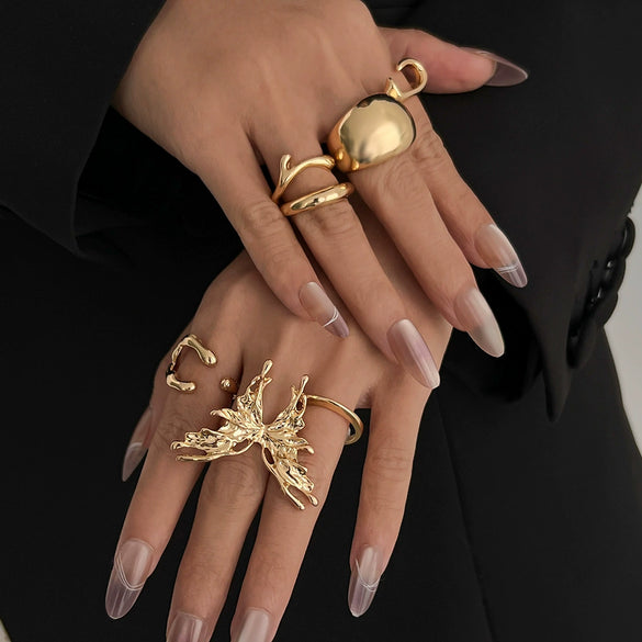 Alloy Geometric Butterfly Irregular Ring Electroplated For Women