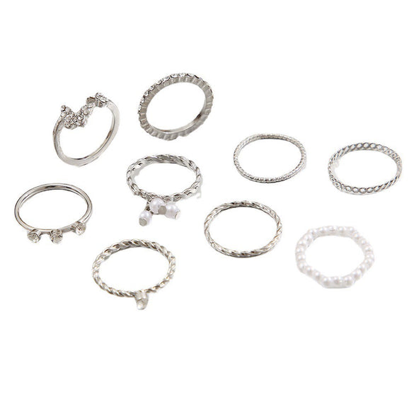 Alloy Geometric Butterfly Pearl Ring Electroplating Unisex 9Piece Set