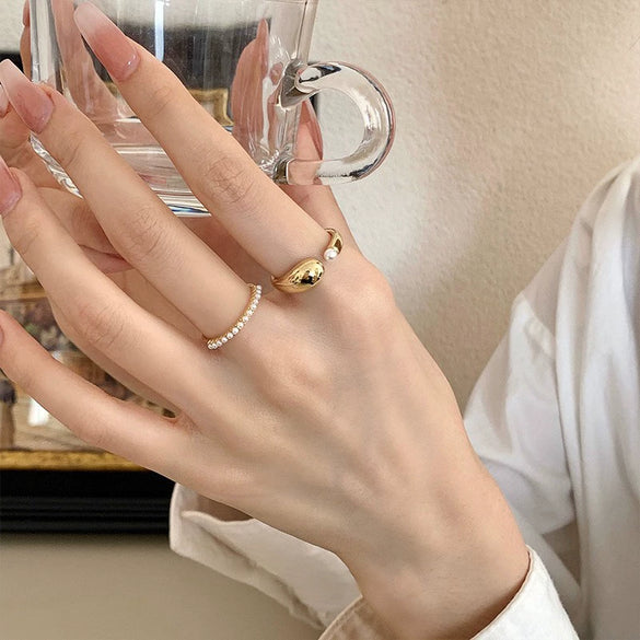 Alloy Geometric Cartoon Pearl Ring And Bracelet For Women With Electroplating Design