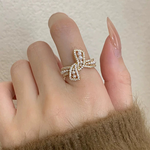 Alloy Geometric Cartoon Pearl Ring And Bracelet For Women With Electroplating Design