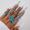 Alloy Geometric Carved Feather Women's Retro Ring Set With Electroplating