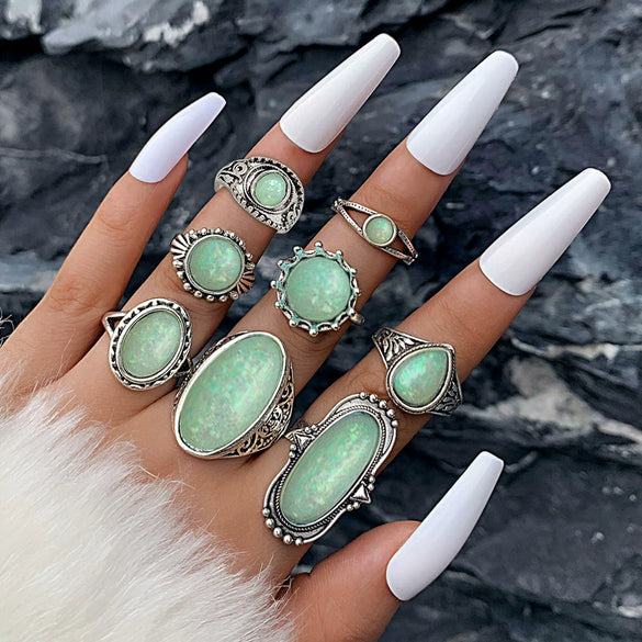 Alloy Geometric Carved Feather Women's Retro Ring Set With Electroplating