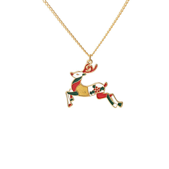 Alloy Geometric Christmas Cartoon Elk Snowman Bell Pendant Necklace For Women