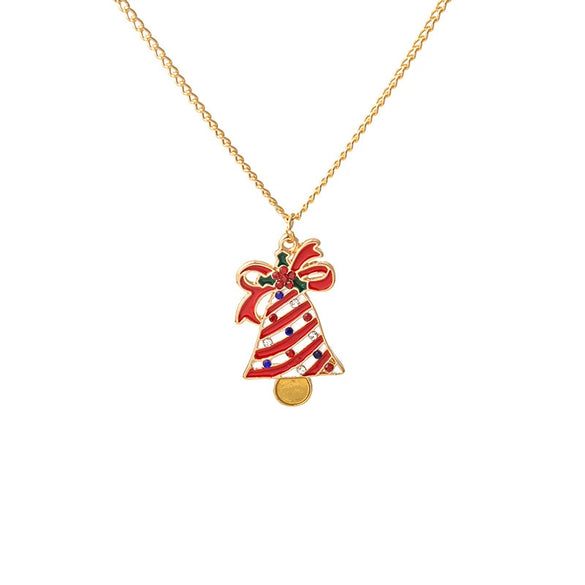 Alloy Geometric Christmas Cartoon Elk Snowman Bell Pendant Necklace For Women