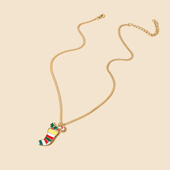 Alloy Geometric Christmas Cartoon Elk Snowman Bell Pendant Necklace For Women