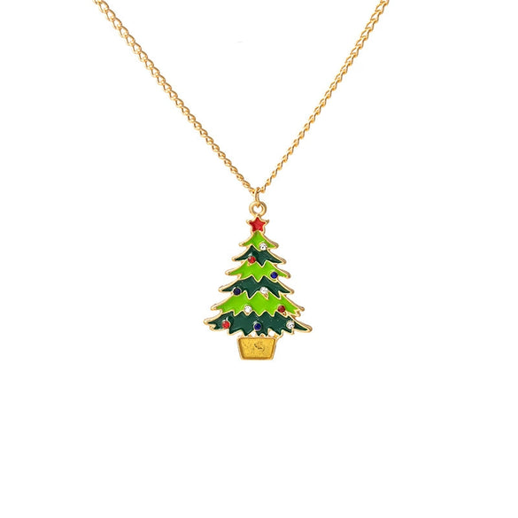 Alloy Geometric Christmas Cartoon Elk Snowman Bell Pendant Necklace For Women