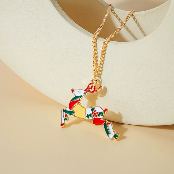 Alloy Geometric Christmas Cartoon Elk Snowman Bell Pendant Necklace For Women