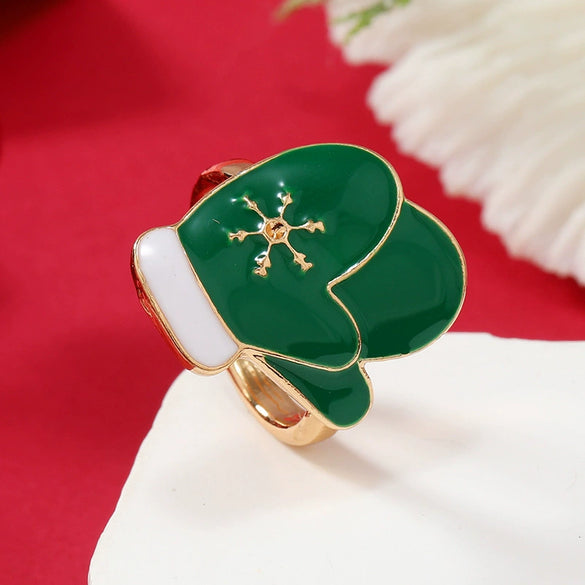 Alloy Geometric Christmas Ring For Women With Dripping Oil Treatment