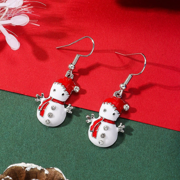 Alloy Geometric Christmas Snowman Doll Earrings For Women With Diamond Design