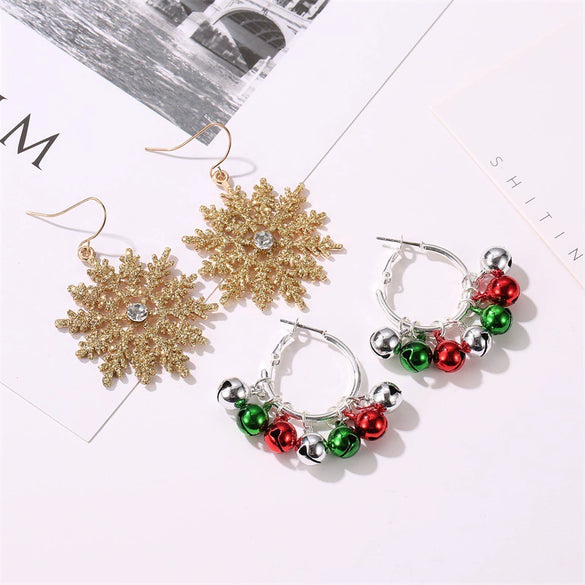 Alloy Geometric Christmasthemed Electroplating Earrings With Snowflake Bell Elk Tassel Elements