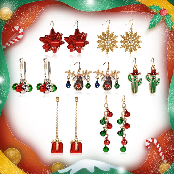 Alloy Geometric Christmasthemed Electroplating Earrings With Snowflake Bell Elk Tassel Elements