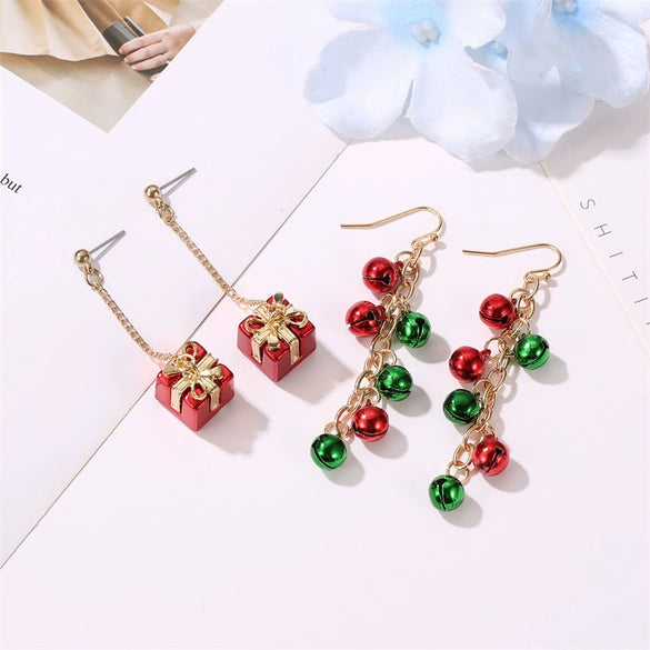 Alloy Geometric Christmasthemed Electroplating Earrings With Snowflake Bell Elk Tassel Elements