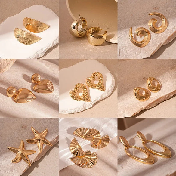 Alloy Geometric Circle Love Starfish Earrings For Women With Electroplating Design
