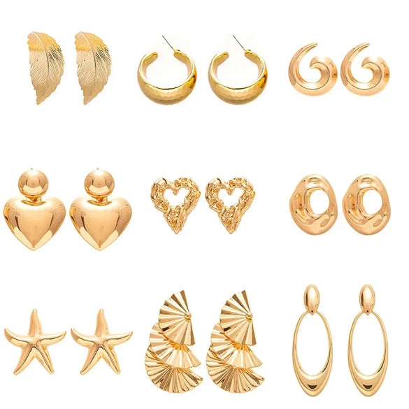 Alloy Geometric Circle Love Starfish Earrings For Women With Electroplating Design