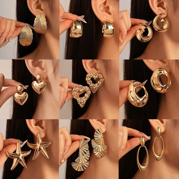 Alloy Geometric Circle Love Starfish Earrings For Women With Electroplating Design