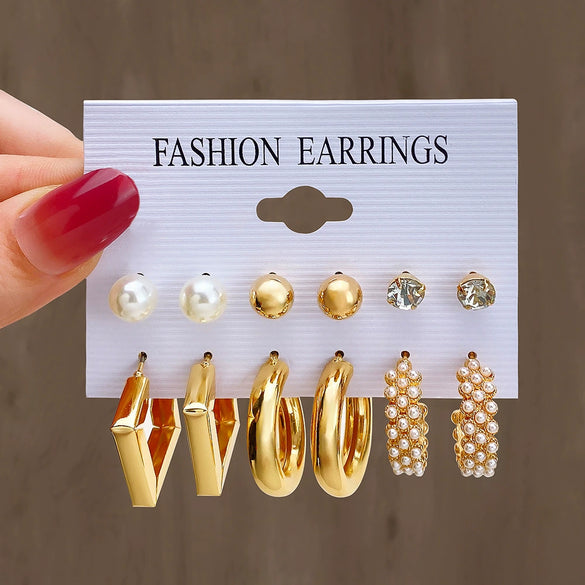 Alloy Geometric Circle Pearl Butterfly Exaggerated Twisted Women Earrings Electroplated