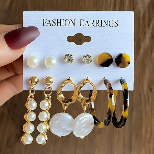 Alloy Geometric Circle Pearl Butterfly Exaggerated Twisted Women Earrings Electroplated