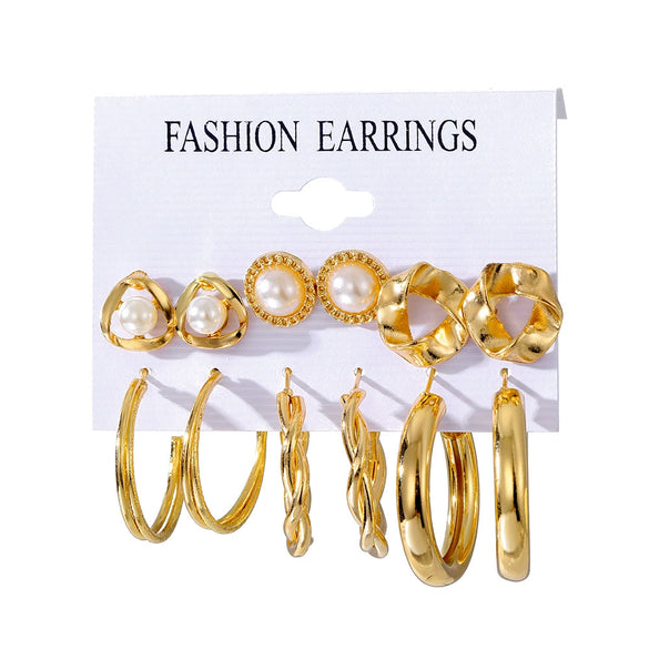 Alloy Geometric Circle Pearl Butterfly Exaggerated Twisted Women Earrings Electroplated