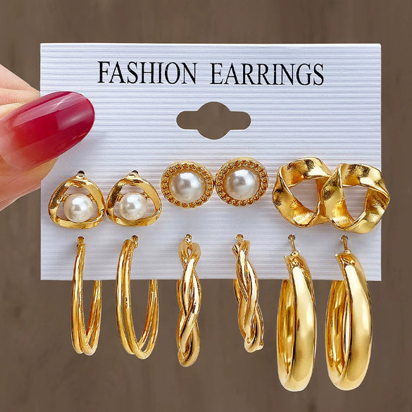 Alloy Geometric Circle Pearl Butterfly Exaggerated Twisted Women Earrings Electroplated