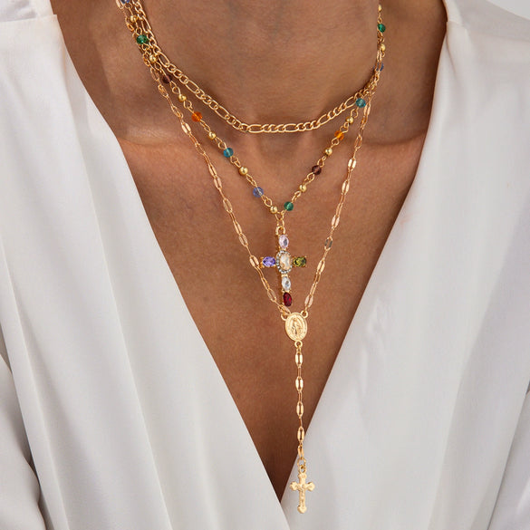 Alloy Geometric Cross Pendant Necklace Electroplating Hiphop Niche Style Women's