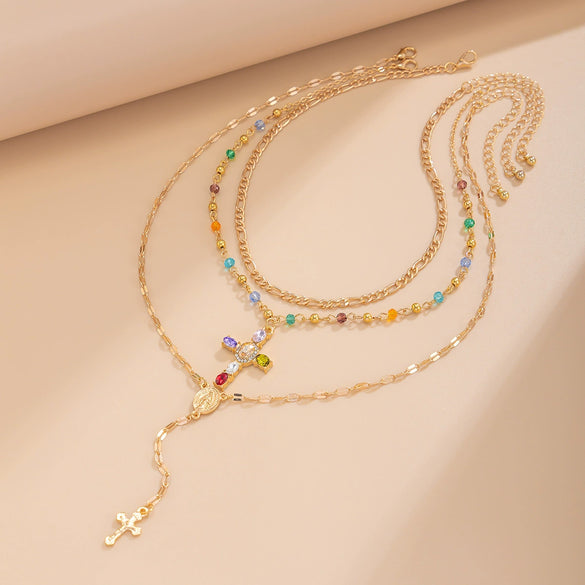 Alloy Geometric Cross Pendant Necklace Electroplating Hiphop Niche Style Women's