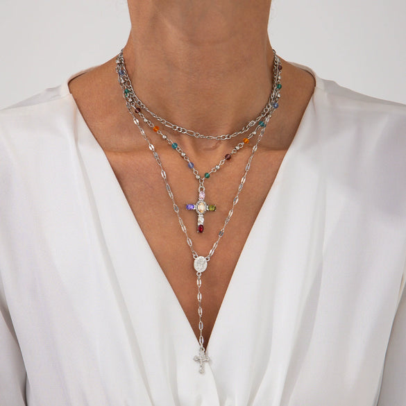 Alloy Geometric Cross Pendant Necklace Electroplating Hiphop Niche Style Women's