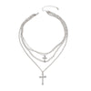 Alloy Geometric Cross Pendant Necklace With Snake Bone Chain Electroplating Hiphop Design For Women