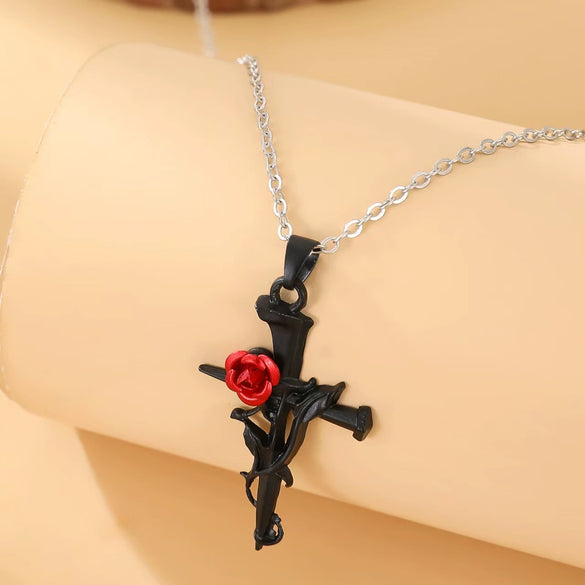 Alloy Geometric Cross Rose Necklace Electroplating Gothic Punk Rock Vintage Style