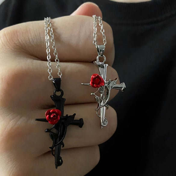 Alloy Geometric Cross Rose Necklace Electroplating Gothic Punk Rock Vintage Style