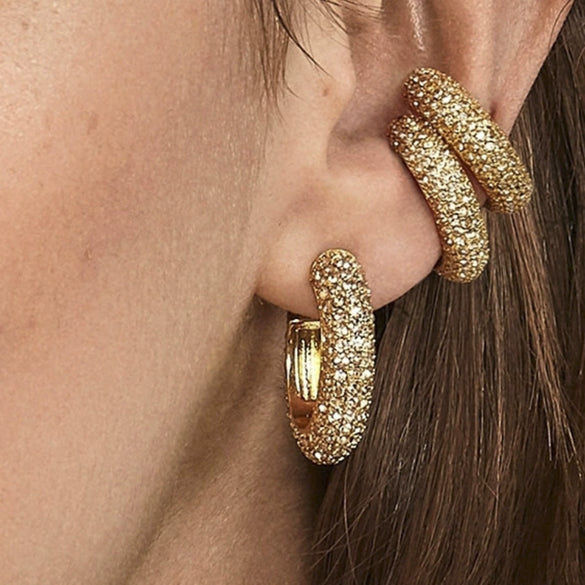 Alloy Geometric Cshaped Dot Diamond Electroplated Ear Clips Earrings