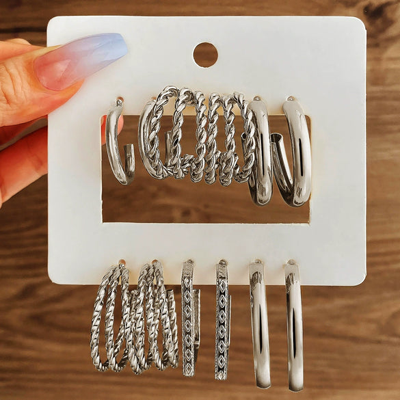 Alloy Geometric Cshaped Square Metal Earrings With Diamond Embedded And Electroplating Treatment For Women