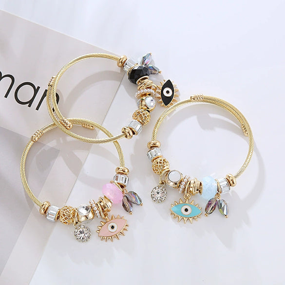 Alloy Geometric Devil's Eye Dripping Oil Bracelet Unisex Fashionable