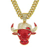 Alloy Geometric Diamond Bull Head Pendant Men's Cuban Chain Necklace Accessories