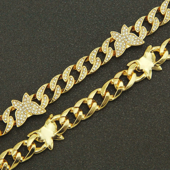 Alloy Geometric Diamond Cuban Butterfly Necklace Hip Hop Jewelry
