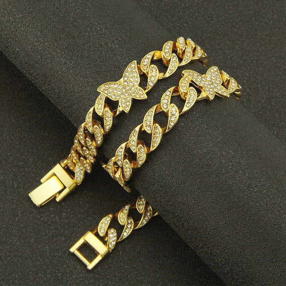 Alloy Geometric Diamond Cuban Butterfly Necklace Hip Hop Jewelry