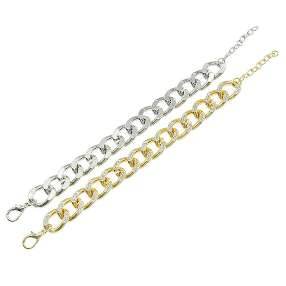 Alloy Geometric Diamond Cuban Chain Bracelet Unisex
