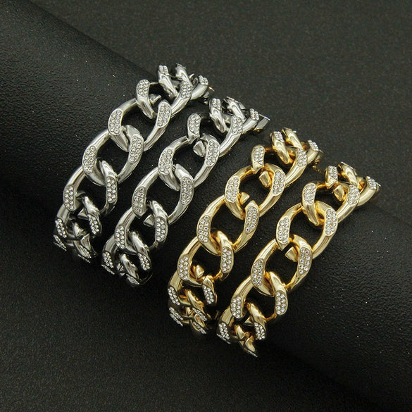 Alloy Geometric Diamond Cuban Chain Bracelet Unisex