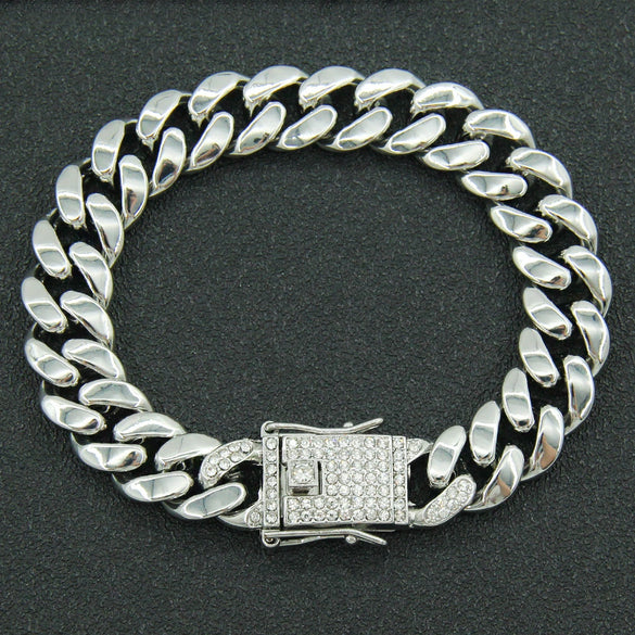 Alloy Geometric Diamond Hiphop Rap Cuban Chain Bracelet For Men