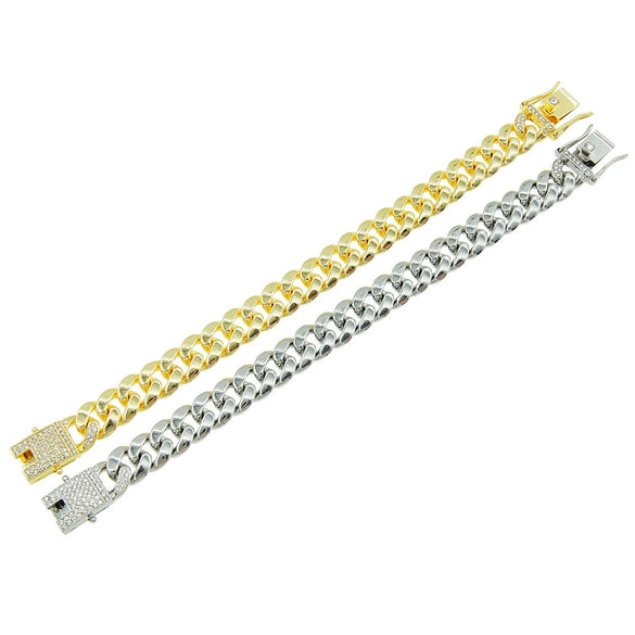 Alloy Geometric Diamond Hiphop Rap Cuban Chain Bracelet For Men